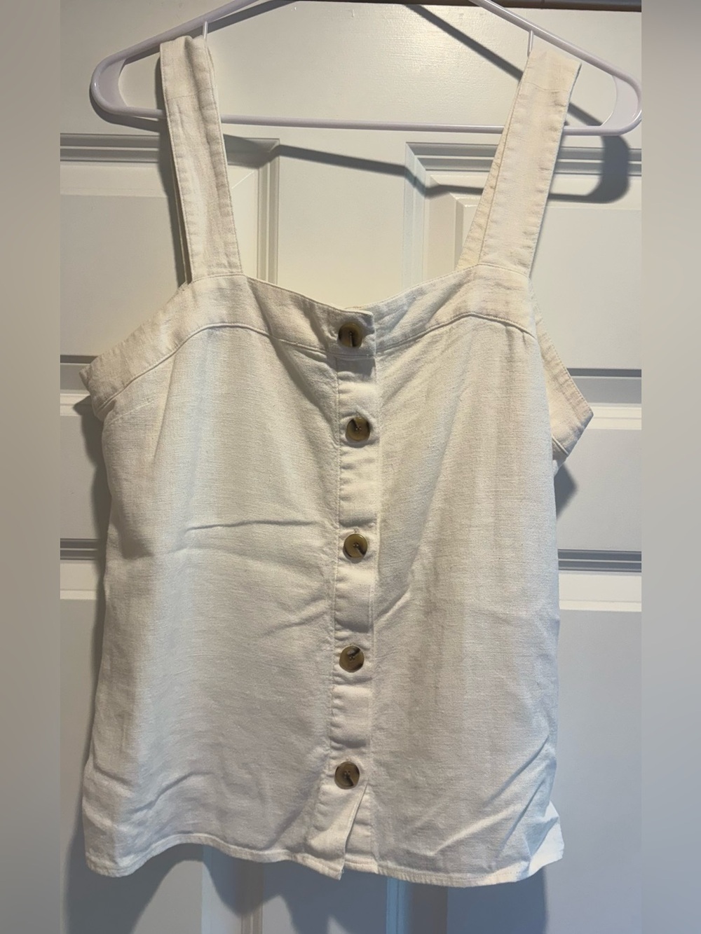 J. Crew Cream Linen Button-Front Square Neck Tank